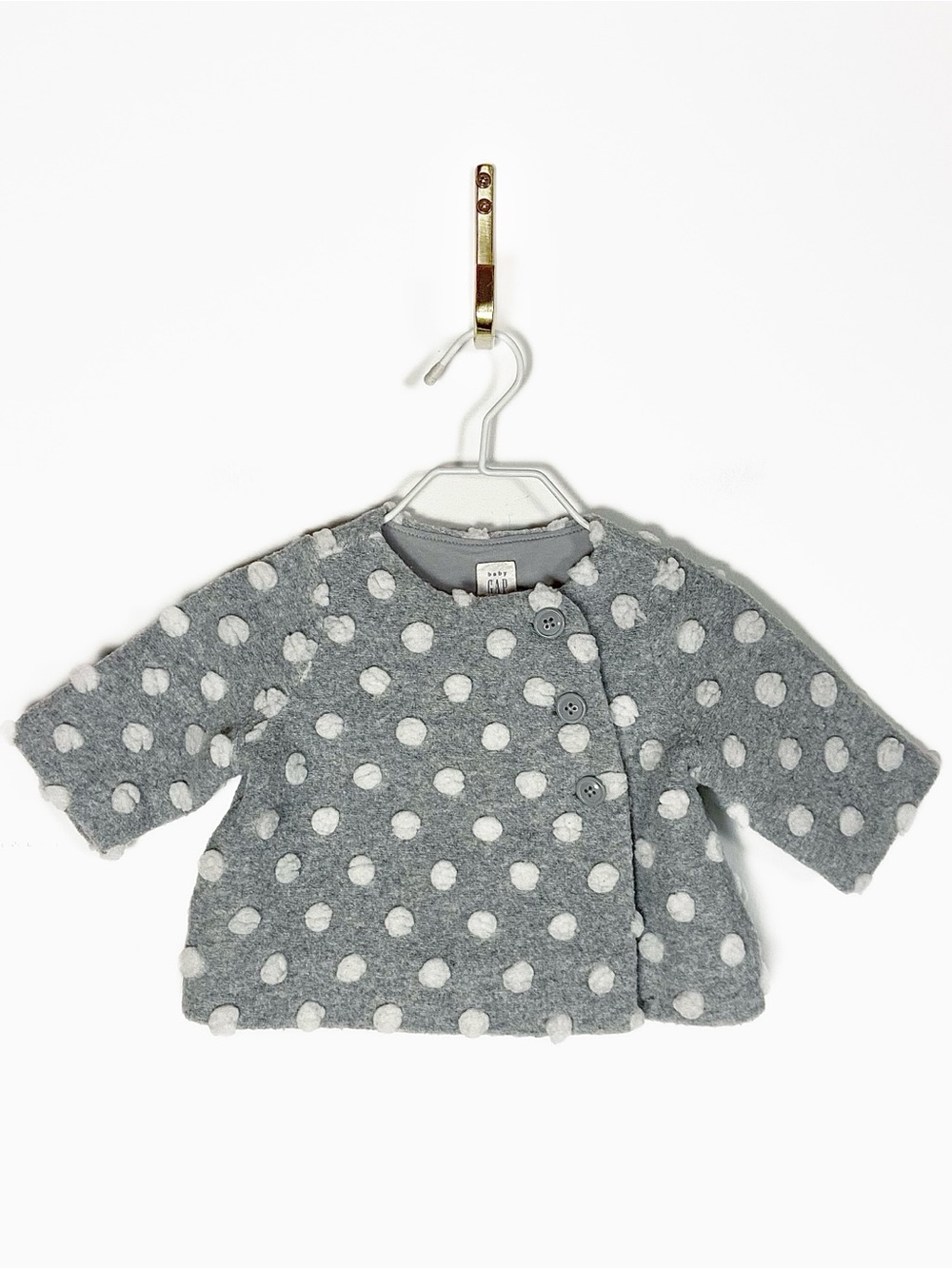 Baby Gap Pea Coat Light Gray polka dots size 0-3 Months
